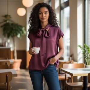 Kate Spade Satin Bow Tie Purple Blouse